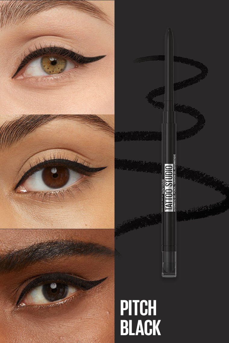 TATTOO STUDIO® AUTOMATIC GEL PENCIL EYELINER EYE MAKEUP Pitch Black - Image 3